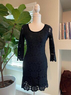 🖤 Vintage Max Studio Floral Lace Cocktail Mini Dress S